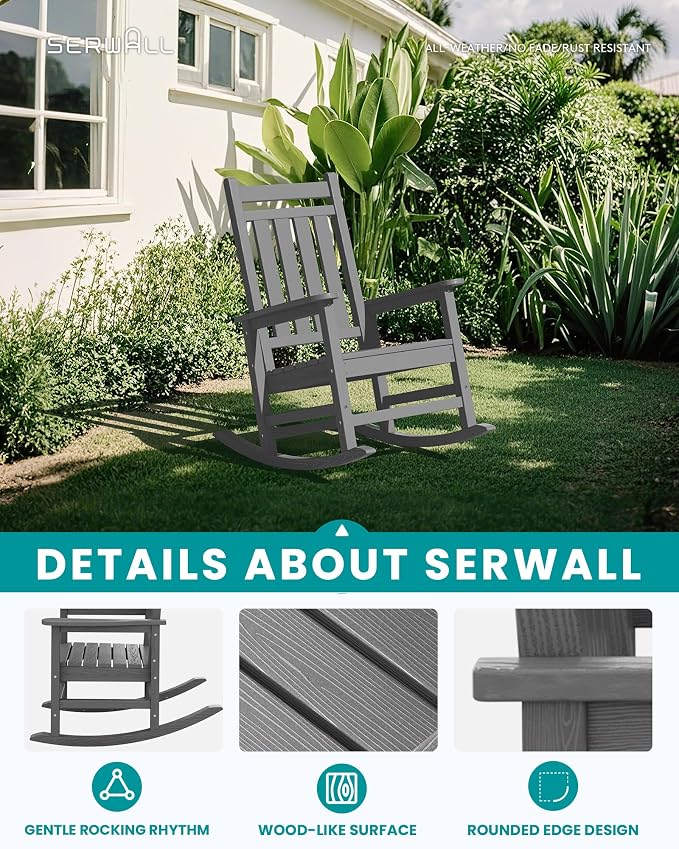 SERWALL Oversized Outdoor Rocking Chair Set of 2, HDPE Rocker - Image 5