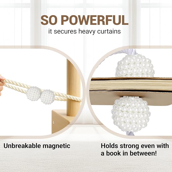 Hion Magnetic Curtain Tiebacks Beige 2pcs, Curtain Tiebacks Buckles Holdbacks - Image 6