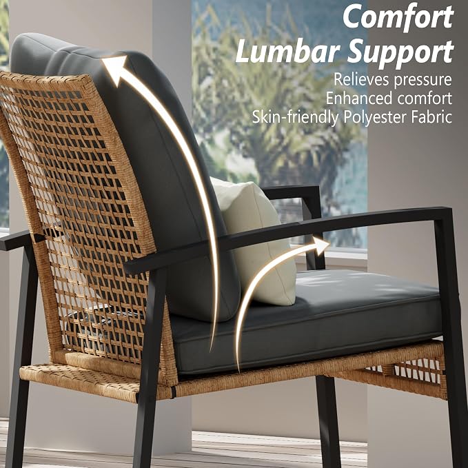 3 Piece Patio Rocking Chairs Set of 2, Outdoor Rocking Chair Bistro Set - Image 3