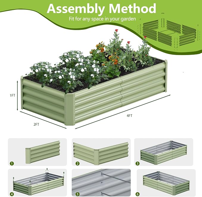 2PCS 4x2x1FT Galvanized Raised Garden Bed, Galvanized Planter Raised Garden - Image 4