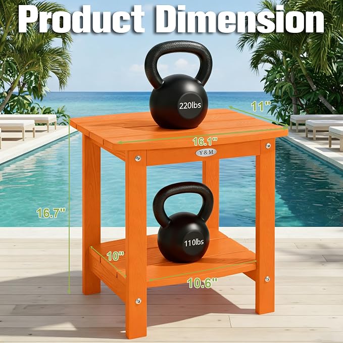 Y&M Outdoor Side Table, HIPS Adirondack Small Double Layer Table, Waterproof - Image 3