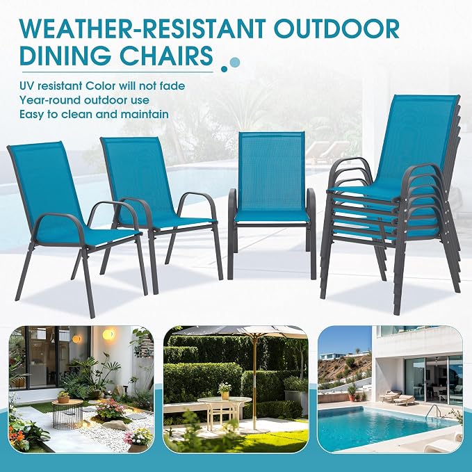 Outdoor Stackable Chairs Set of 8, Stacking Patio Chairs - Image 6