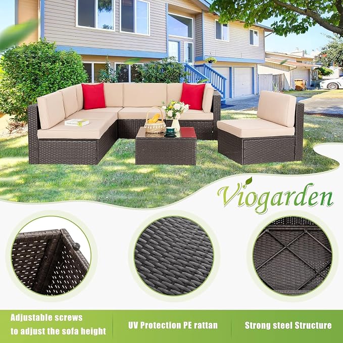 Vongrasig 7 Pieces Patio Furniture Sets, Outdoor Modular Sectional Sofa Patio - Image 7
