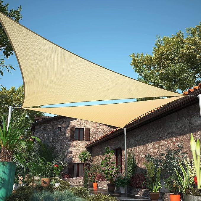 ShadeMart 10' x 10' x 10' Beige Sun Shade Sail Triangle Canopy Fabric Cloth - Image 2