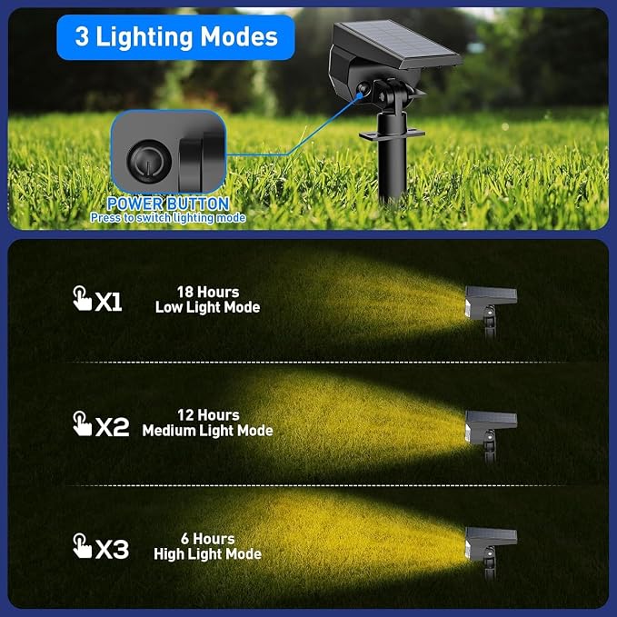 EIUIO Solar Outdoor Lights, 3 Lighting Modes Solar Spot Lights Outdoor - Image 5
