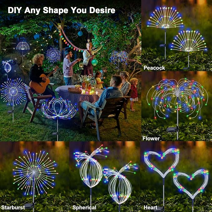 Solar Garden Lights Outdoor, 6 Pack 120 LED Twinkling Firework Lights Decorative - Image 4