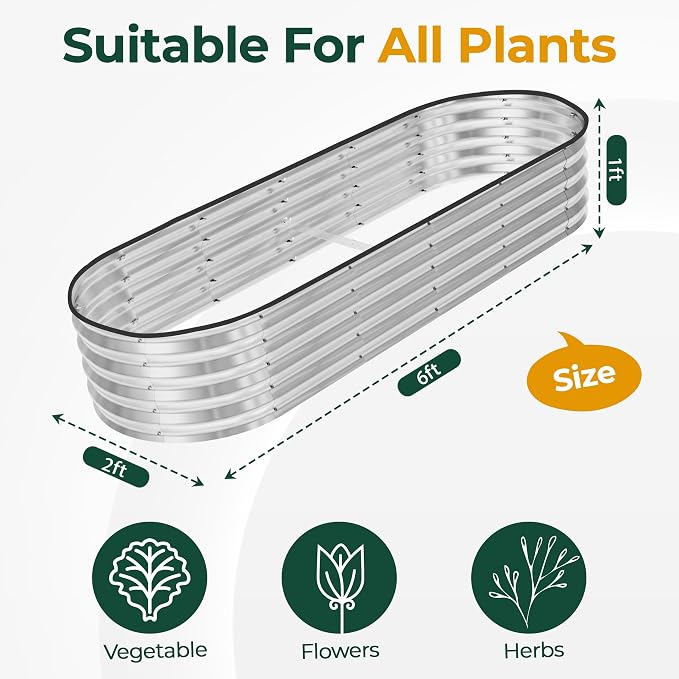 Utopia Home Galvanized Raised Garden Bed, 6 by 2 by 1 feet Lightweight Planter - Image 2