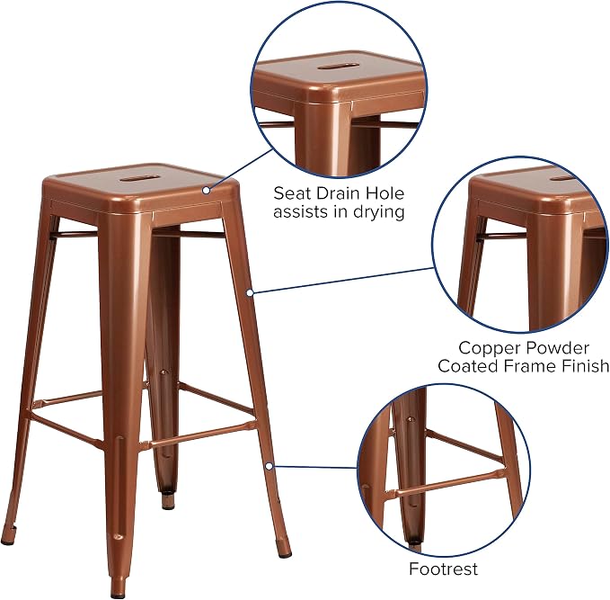 Flash Furniture Commercial Grade 30" High Backless Copper Indoor-Outdoor - Image 5