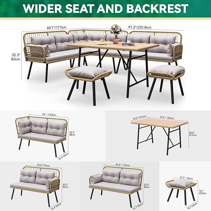 YITAHOME Patio Wicker L-Shaped Furniture Set, All-Weather Rattan Outdoor - Image 8