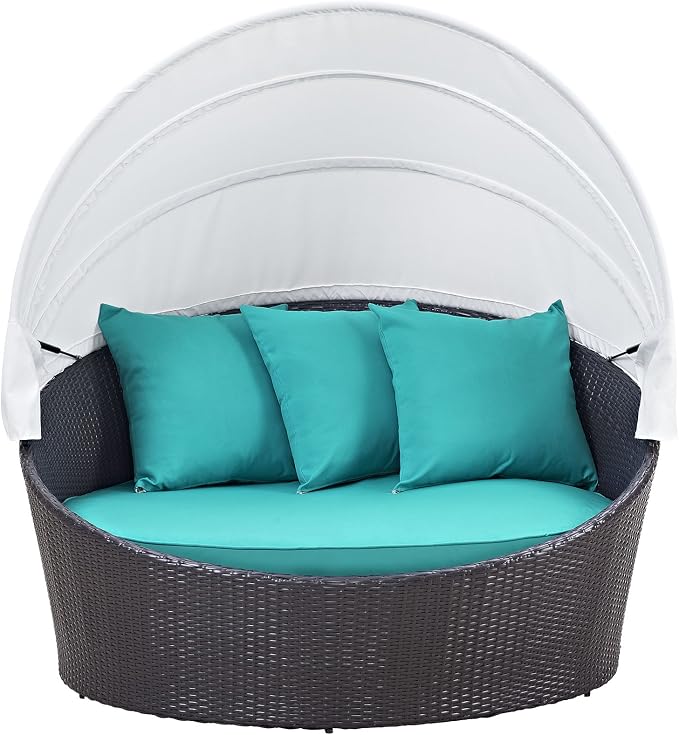 Modway Convene Wicker Rattan Outdoor Patio Retractable Canopy Round Poolside - Image 6