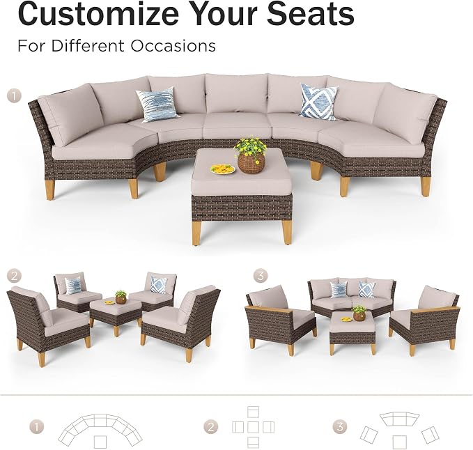 PHI VILLA 7-Piece Half Moon Patio Furniture Set - Image 8