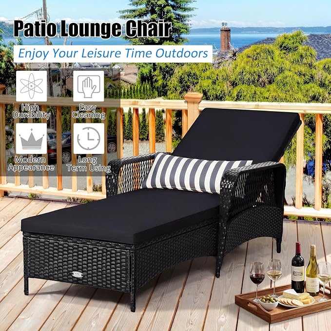 Tangkula Wicker Chaise Lounge Outdoor, Patio Rattan Reclining Chaise - Image 8