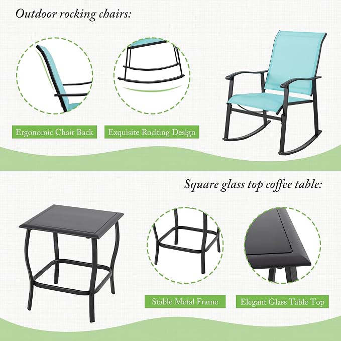 Shintenchi 3 Piece Rocking Bistro Set, Outdoor Furniture - Image 5