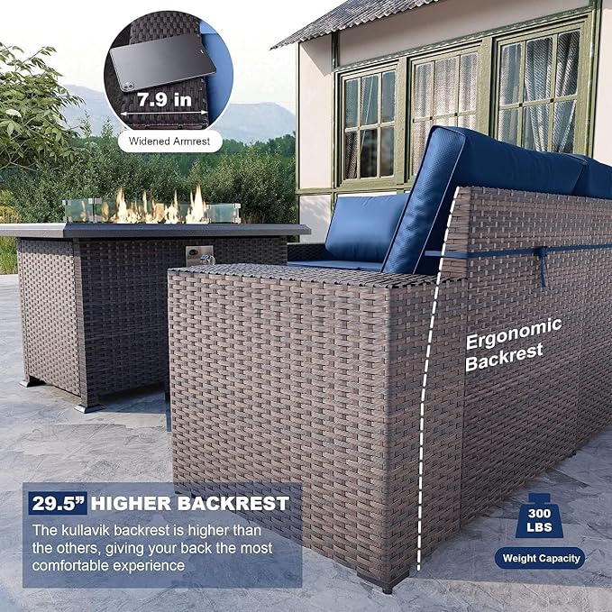 Kullavik 10 Pieces Outdoor Patio Furniture Set, PE Wicker Rattan Sectional Sofa - Image 3