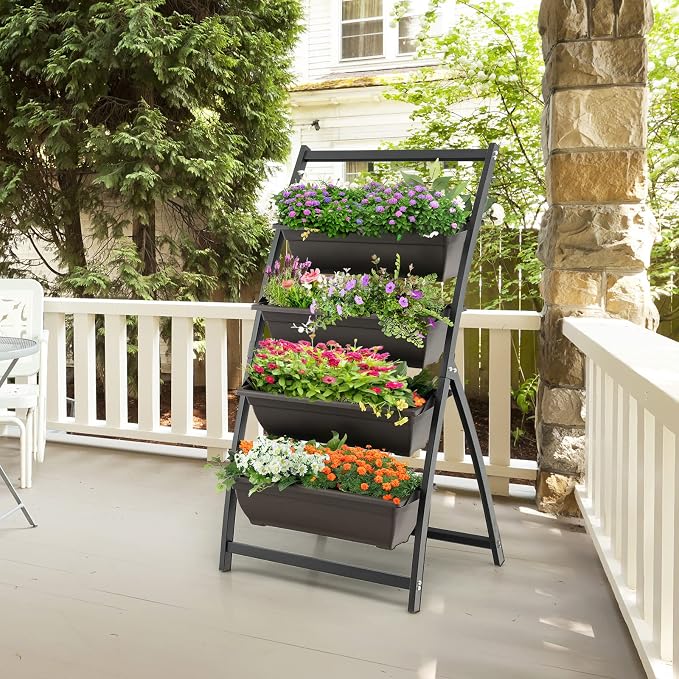 Giantex 2 Pcs 4.1FT Vertical Raised Garden Bed, 4-Tier Elevated Planter Box w/4 - Image 2