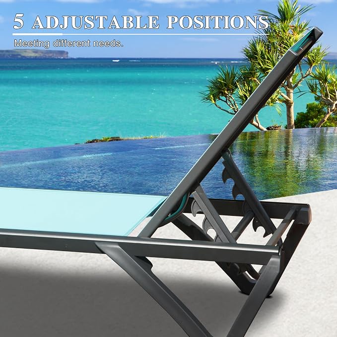 Domi Pool Lounge Chairs Set of 2, Aluminum Adjustable Outdoor Chaise Lounge - Image 4
