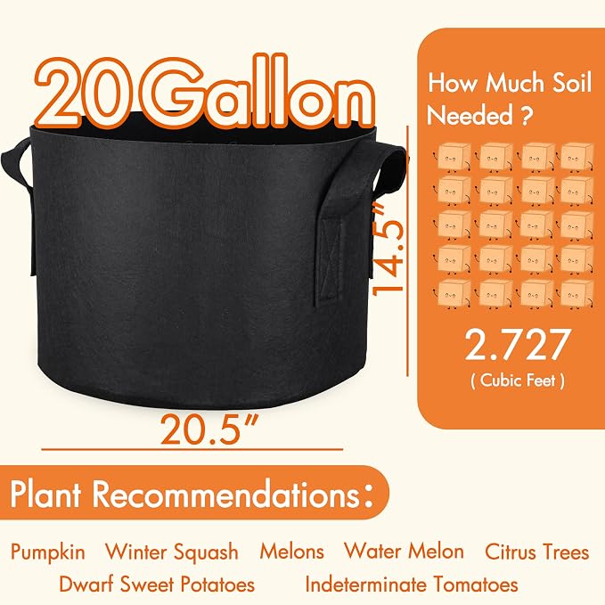 Gardzen 10-Pack 20 Gallon Grow Bags, Aeration Fabric Pots - Image 2
