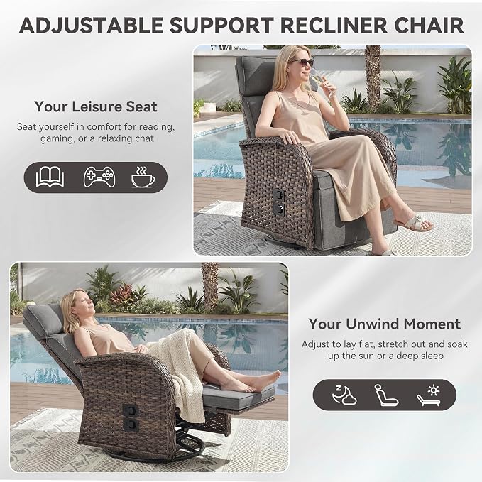 Zero Gravity Patio Swivel Rocking Recliner Chairs Set of 2 - Image 5