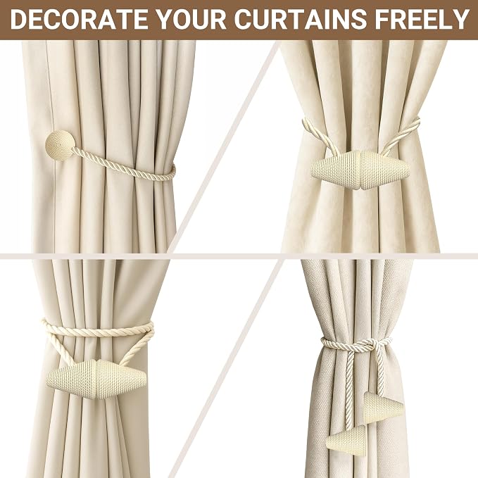 Hion Magnetic Curtain Tiebacks Beige 2pcs, Curtain Tiebacks Buckles Holdbacks - Image 8