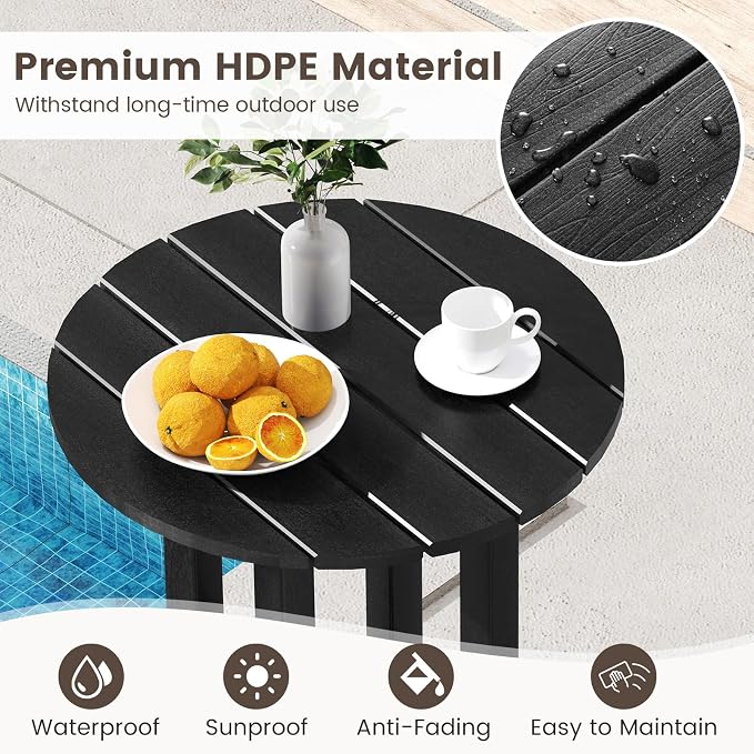 Tangkula 21.5" Round Bar Table, Patio HDPE Bar Height Dining Table w/Slatted - Image 5