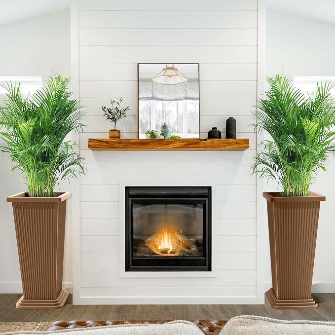FENCY Set of 2 Tall Planters for Outdoor Plants, 24 Inch Large Tapered Pots - Image 5