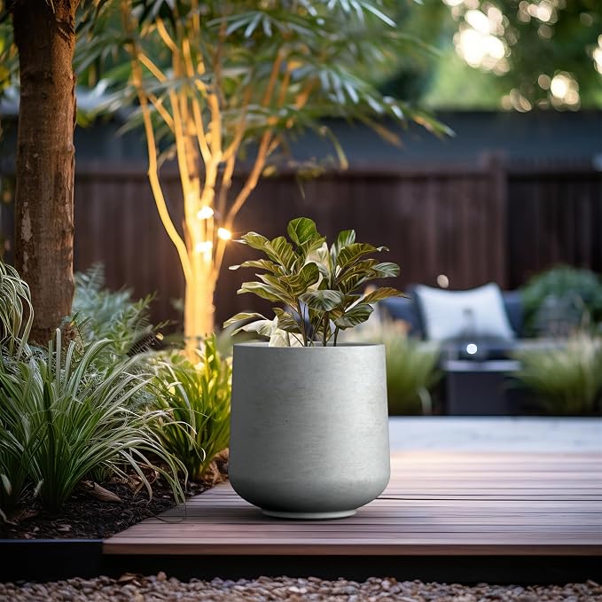 Kante 15.3" Dia Round Concrete Planter, Outdoor Indoor Large Plant Pots - Image 3