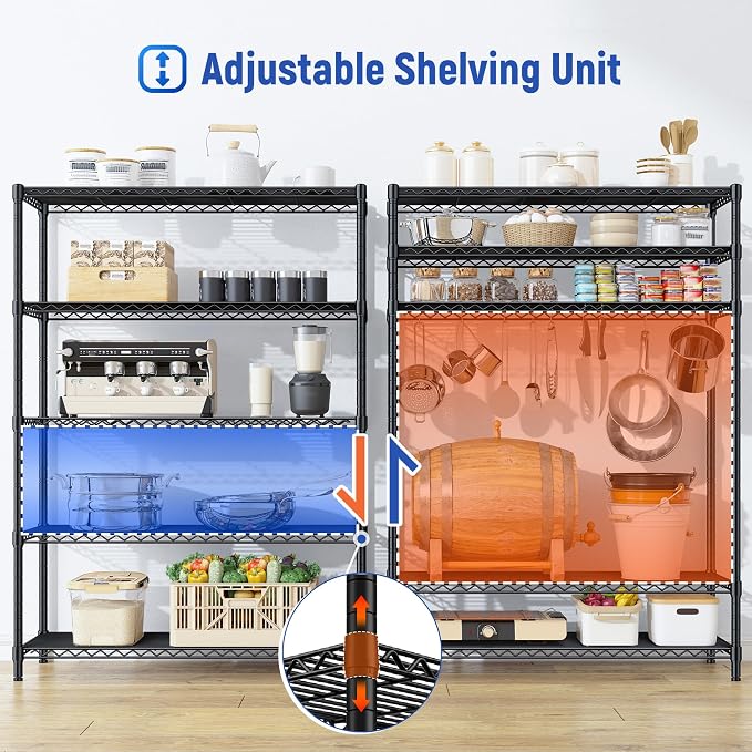 5 Tier Storage Shelves 71"H Wire Shelving Adjustable Metal Shelving, 1000LBS - Image 7
