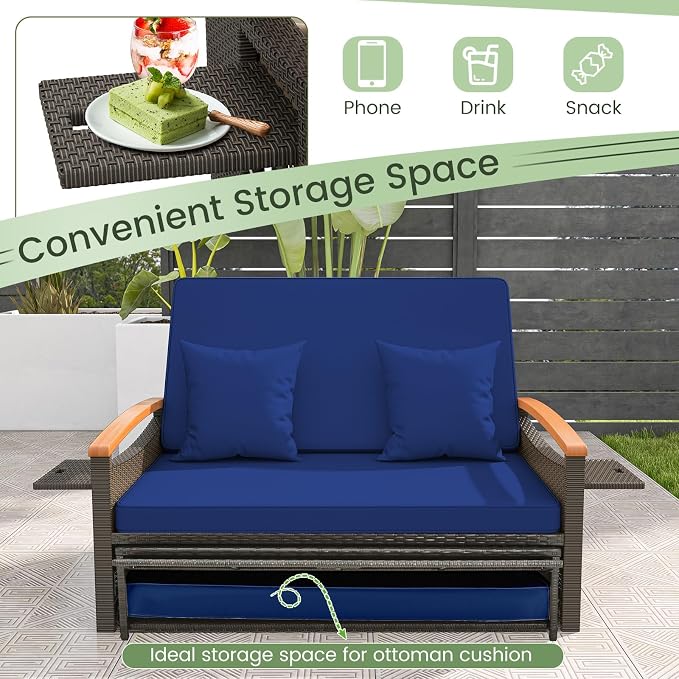 LDAILY Moccha Outdoor Wicker Daybed, Patio Rattan Loveseat Sofa w/ 4-Level - Image 6