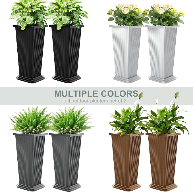 Set of 2 Tall Planters with Drainage Tray, 24 Inch Large Flower Pots - Image 7