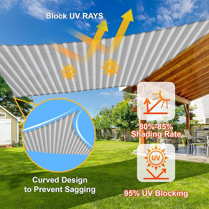 SUNLAX Sun Shade Sail 8' x 12' Grey&White Rectangle Canopy Sail Shade Cover UV - Image 4