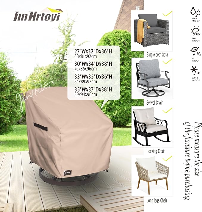 JinHrtoyi Outdoor Chair Covers 2 Pack, 35Wx37Dx38H inches Patio Chair Cover - Image 3