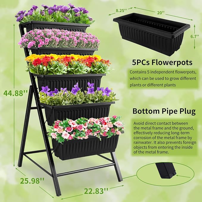 Homdox 3.74FT Vertical Garden Bed, 5 Tiers Vertical Raised Garden Planter - Image 2