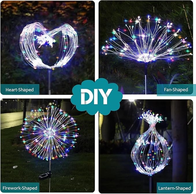 JJGoo Solar Firework Lights, 2 Pack 150 LEDs 2 Lighting Modes Solar Lights - Image 4