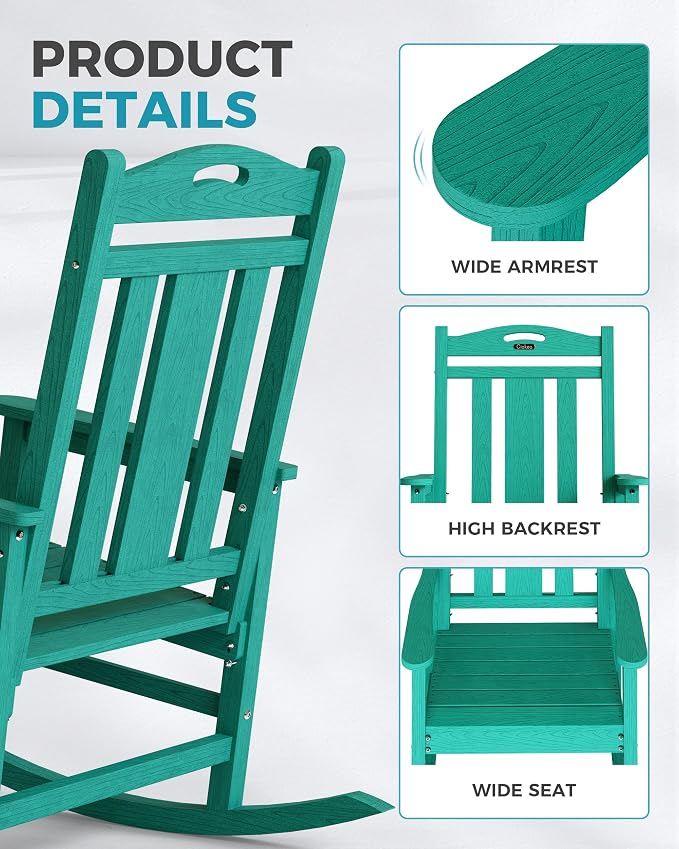 Ciokea Oversized Outdoor Rocking Chairs Set of 3, 380lbs Heavy-Duty Large Patio - Image 4
