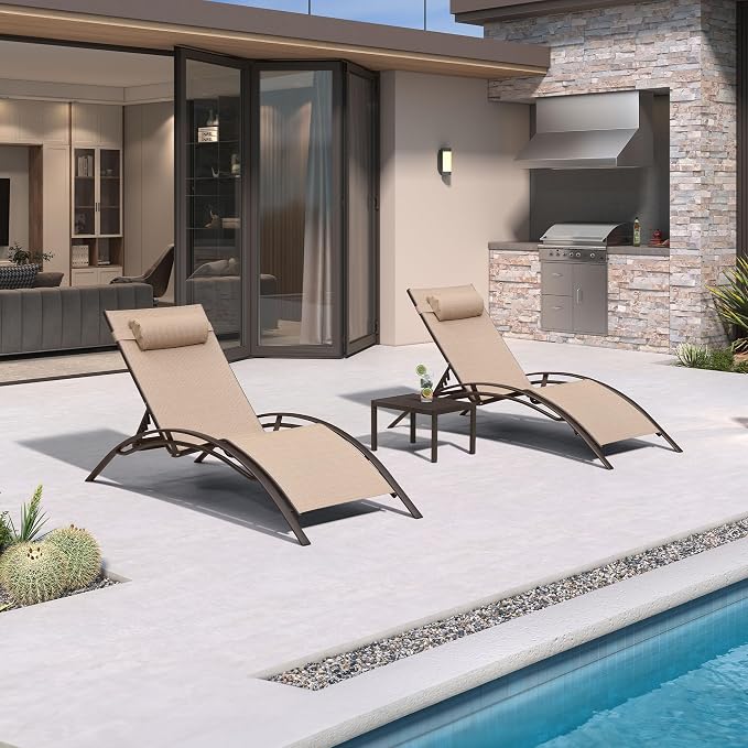 PURPLE LEAF Outdoor Oversized Chaise Lounge Chair Set of 3 Patio Pool Lounger - Image 2