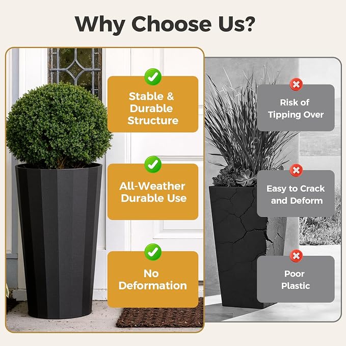 23.6" H Tall Planters for Outdoor Plants, 2 Pack Large Outdoor Planters for - Image 6