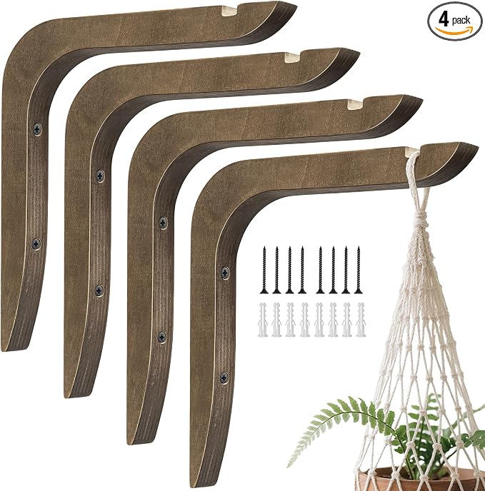 USION Wooden Plant Hangers Indoor Wall Mount, 8.6-Inch Hanging Plant Hooks by usion