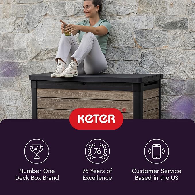 Keter Ashwood 100 Gallon Resin Deck Box Organization and Storage - Image 11