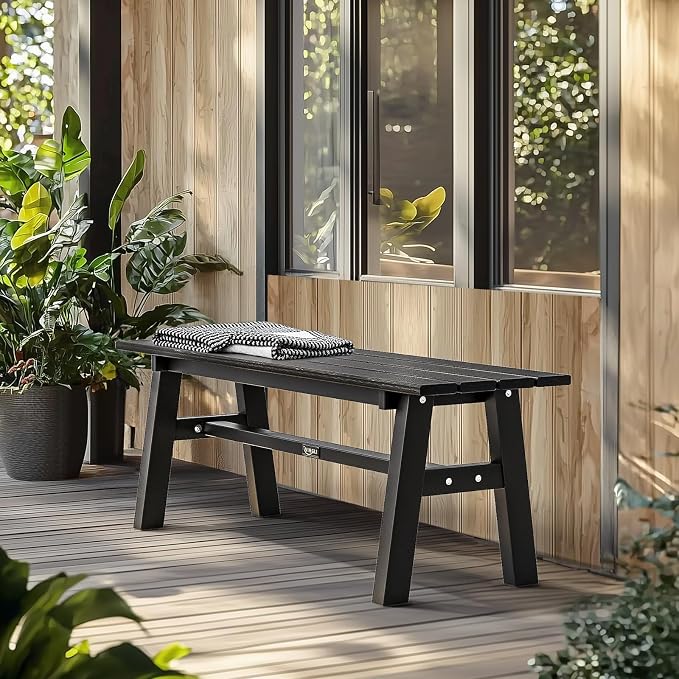 VINGLI 47” Outdoor HDPE Bench, Weatherproof Garden Bench w/Metal Legs, Poly - Image 2
