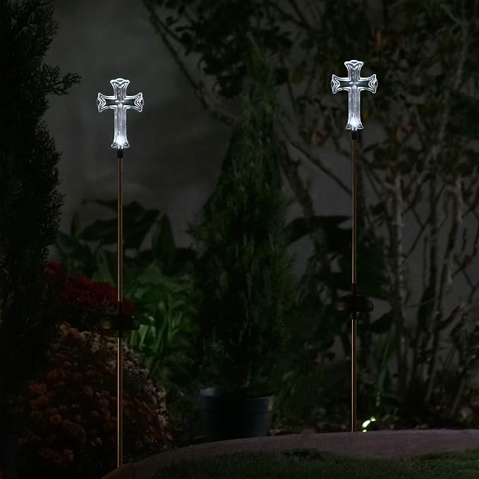 Alpine Corporation 34" Tall Outdoor Solar Powered Cross Pathway Light Stakes - Image 6