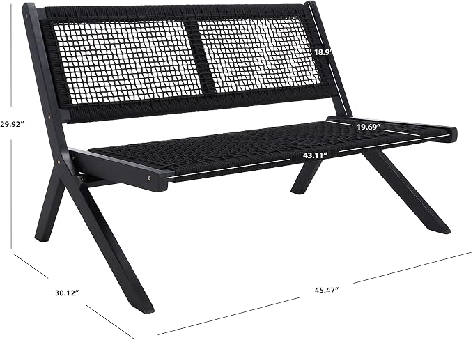 SAFAVIEH Outdoor Collection Kobina Black Acacia Wood/Black Rope Foldable Bench - Image 3