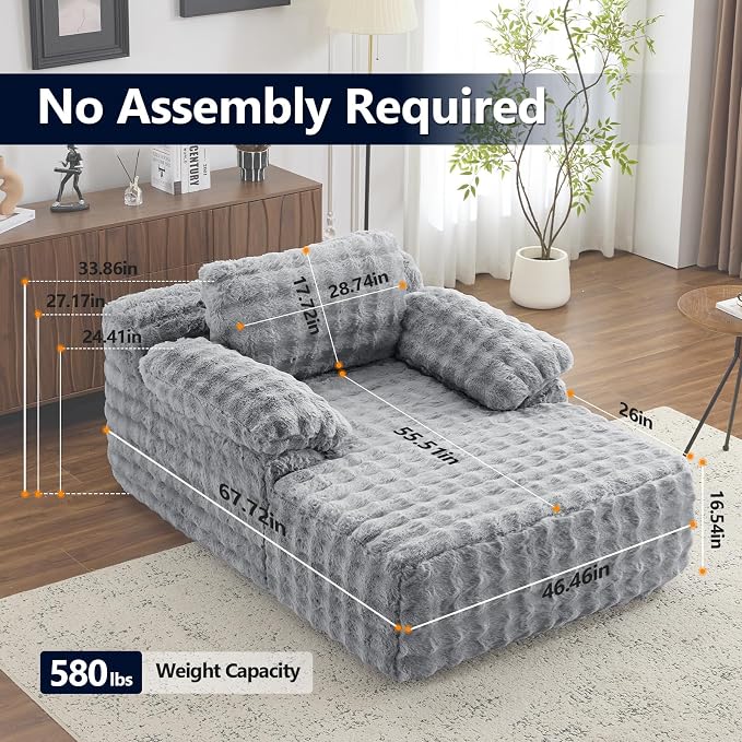 VINGLI Boneless Chaise Lounge Chair, Light Grey Oversized Reading Chair - Image 2