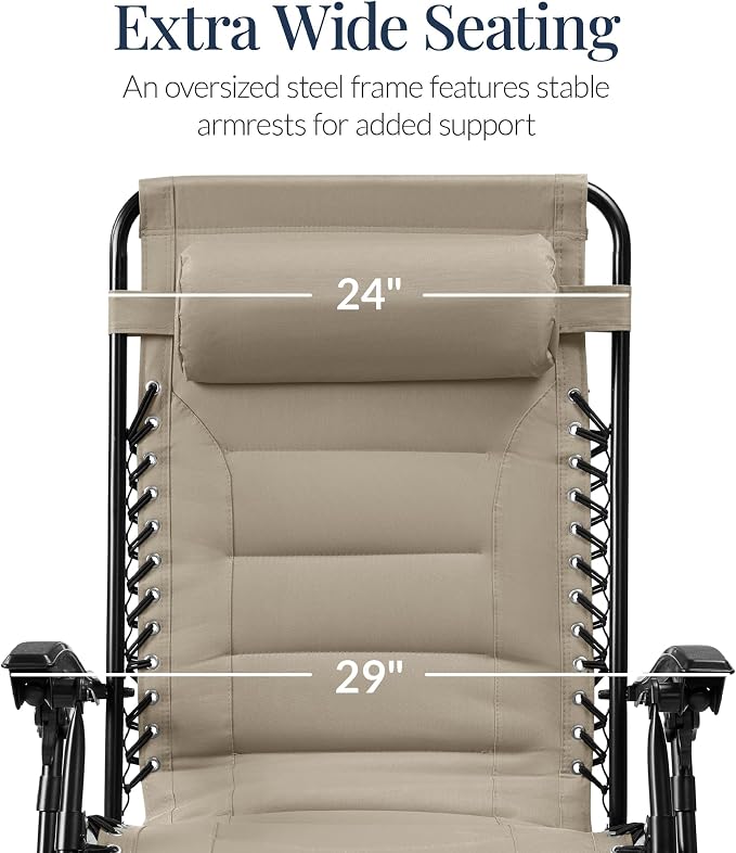 Best Choice Products Oversized Padded Zero Gravity Chair, Folding Outdoor Patio - Image 3