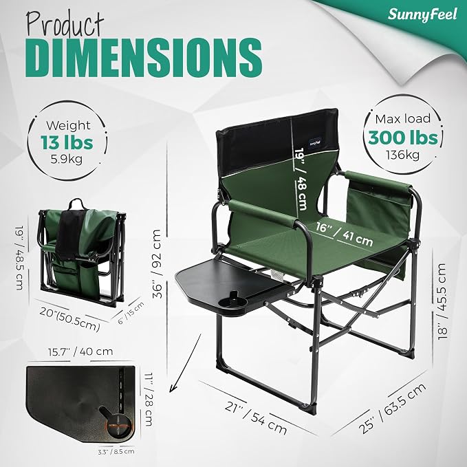 SUNNYFEEL Camping Directors Chair, Heavy Duty, Oversized Portable Folding Chair - Image 3