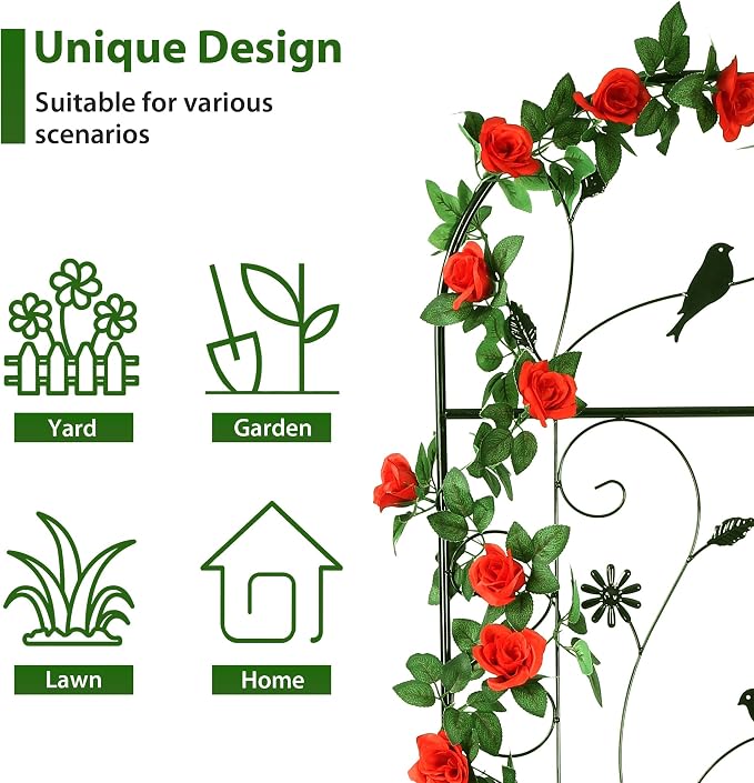 Metal Garden Trellis for Climbing Plants, 4 Pack 86.5" x 19.7" Black Plant - Image 3