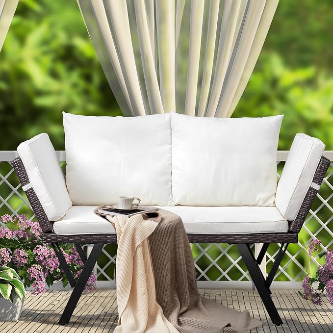 Outvita Outdoor Convertible Couch Sofa Bed, Woven Rattan Patio Furniture Daybed - Image 2