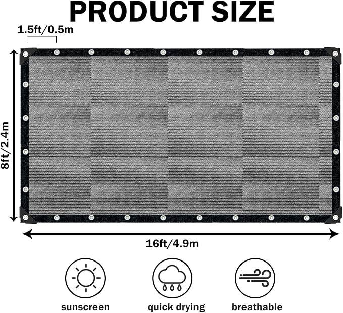 Sun Shade Cloth with Grommets, 90% UV Protection Shade Fabric, Pergola Shade - Image 2