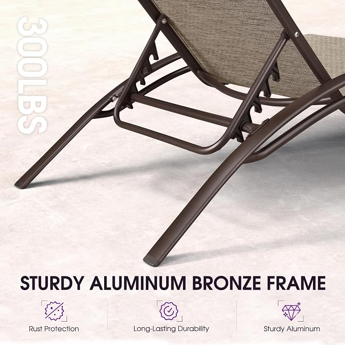 PURPLE LEAF Outdoor Chaise Lounge Chair Set of 3 Patio Pool Lounger Bronze - Image 6