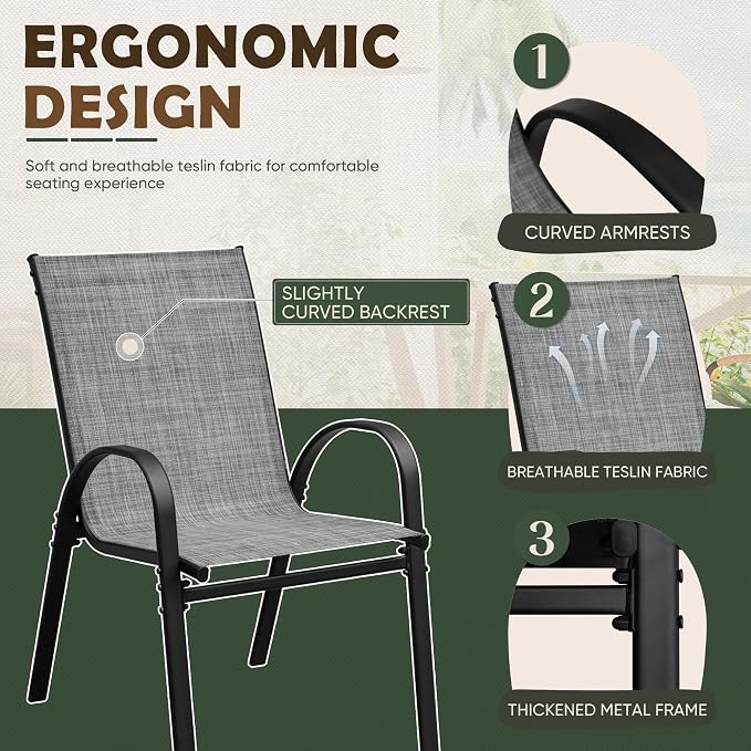 Flamaker Patio Chairs Stackable Dining Chairs Set of 4 Metal and Teslin Outdoor - Image 4