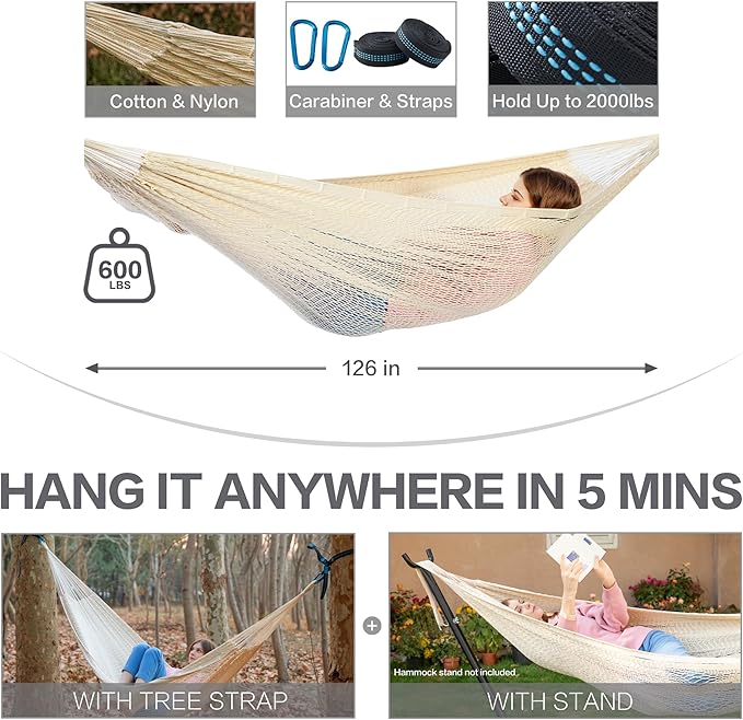 PNAEUT Handwoven Mayan Hammocks, Double Rope Hammock - Image 6